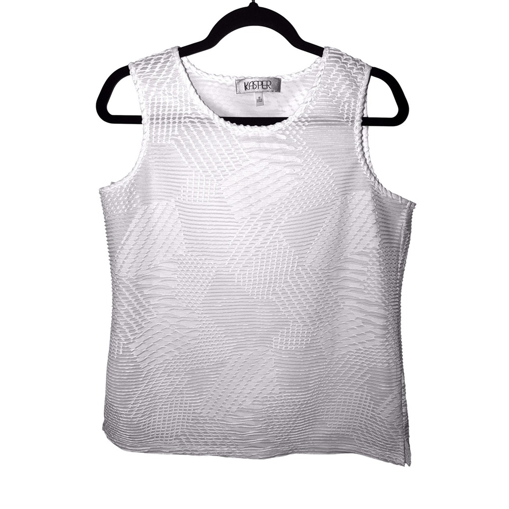 Minimalist Chic Top Women Medium White Textured Geometric Sleeveless Lined